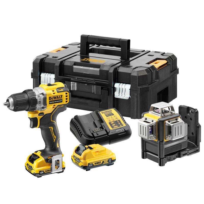 Billede af DEWALT 12V sæt med Boremaskine, laser, lader og batteri