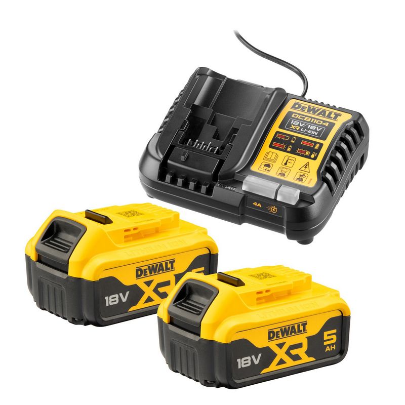 Billede af DeWalt batterisæt 18V XR DCB1104P2, 2x5,0 Ah + lader