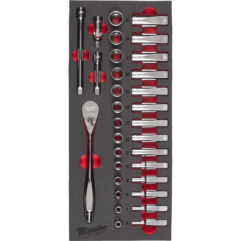 Milwaukee Skraldenøglesæt 3/8  " Skum 32 Dele