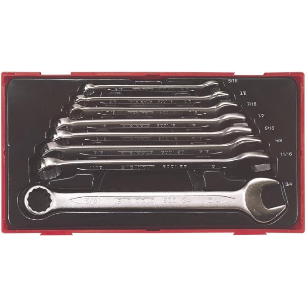 Billede af Teng Tools ringgaffelnøglesæt i tommer TT3592 med 8 dele 5/16-3/4 tomme