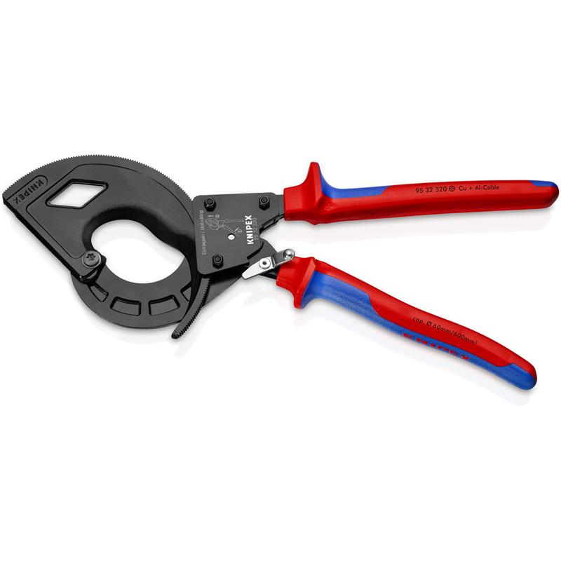 Billede af Knipex Kabelsaks (Skraldeprincip, 3-gearet) sort atramenteret, med flerkomponent-håndtag 320 mm