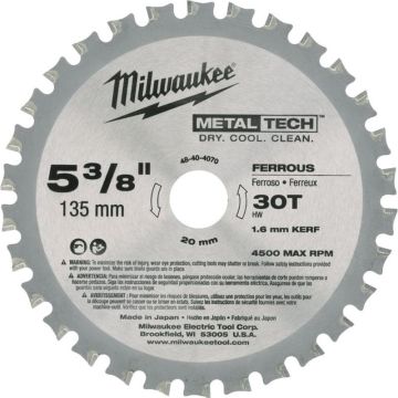 Milwaukee Rundsavklinge Metal 135/20/30T 48404070