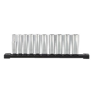 Milwaukee topnøglesæt med skinne MM lange 3/8" 10-19mm - 10 dele 4932492509