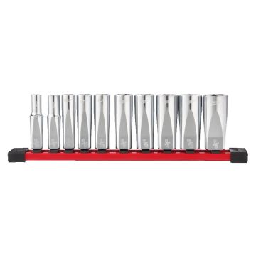 Milwaukee topnøglesæt på skinne IMP lange 3/8" 10-19mm - 10 dele 4932492510