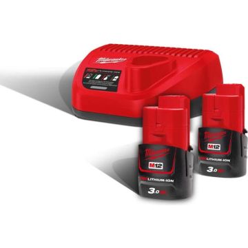 Milwaukee startsæt M12 NRG-302 med batterier og lader 4933451902