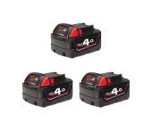 Sæt af 3 x Milwaukee batteri M18 B4 Red Lithium-Ion 18V 4,0 Ah SET4932430063