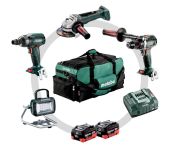 Metabo Combo SET 4.3.2 18V bore-/skruemaskine, slagnøgle, vinkelsliber og  arbejdslampe 