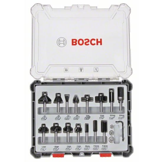Bosch Blandet bitsæt til fræsejern, 15 dele 1/4" - 2607017473