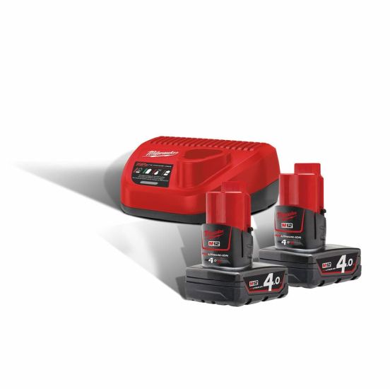 Milwaukee startsæt M12 NRG-402 med batterier og lader - 4933459211