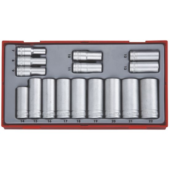 Teng Tools topnøglesæt 3/8" TT3816 med 16 lange toppe 7-22mm - 144300100