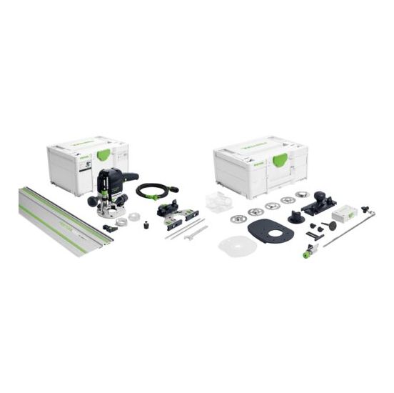 Festool Overfræser OF 1010 REBQ-FS-Set med LED lys inkl. tilbehørssæt og skinne - 578051